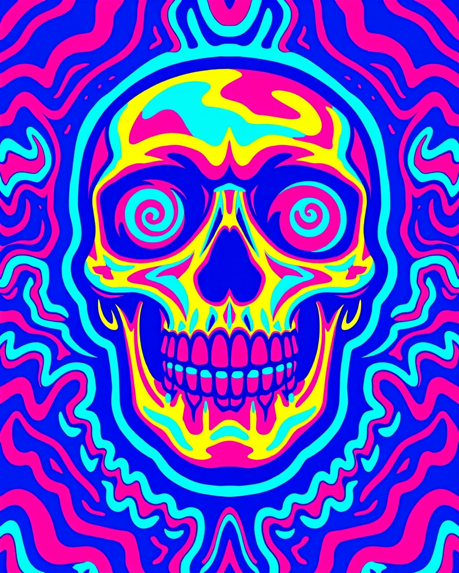 Psychedelic Skull Swirl Neon Rug