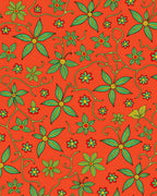 Vibrant Orange Green Floral Vine Rug