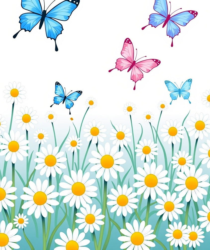 Whimsical Butterflies Daisy Meadow Scene Rug