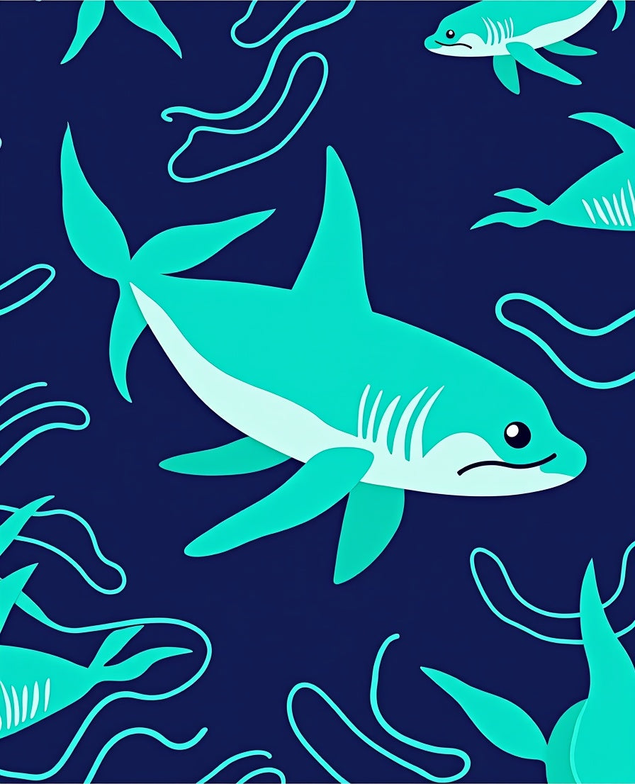 Turquoise Sharks Deep Water Swirls Rug
