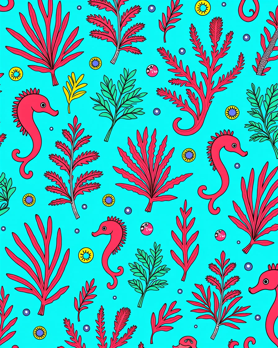 Coral Seahorse Aqua Botanical Rug