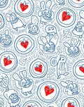 Whimsical Blue Heart Bunny Collage Rug