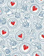 Whimsical Blue Heart Bunny Collage Rug