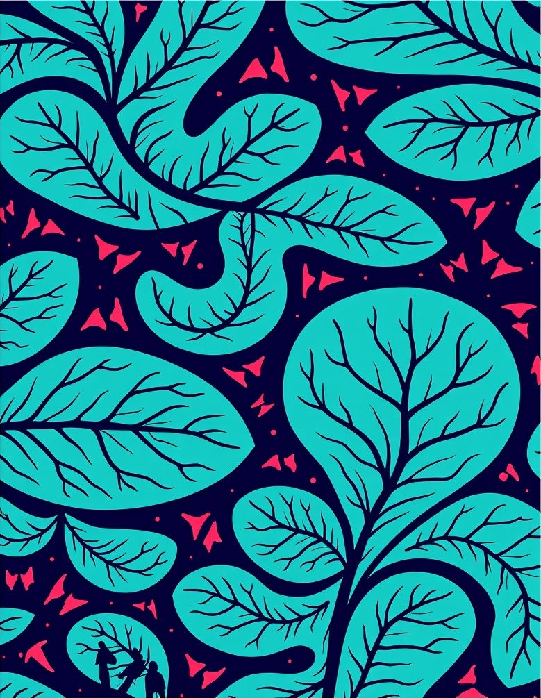 Teal Foliage With Coral Accents Rug