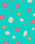 Coral Pink Scallop Starfish Waves Rug