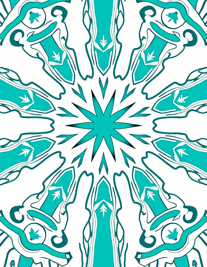 Teal Starburst Mandala Symmetry Rug
