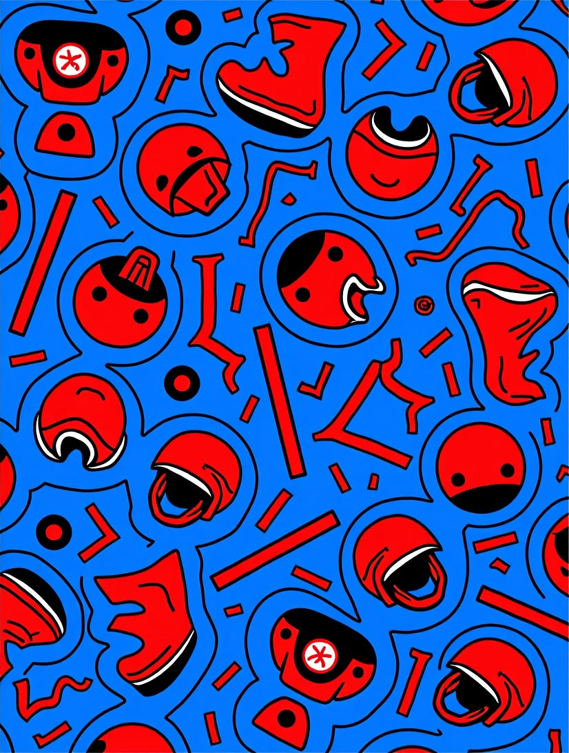 Red And Blue Retro Faces Rug