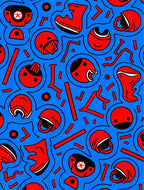 Red And Blue Retro Faces Rug