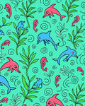 Playful Pink Blue Dolphin Seahorse Swirls Rug