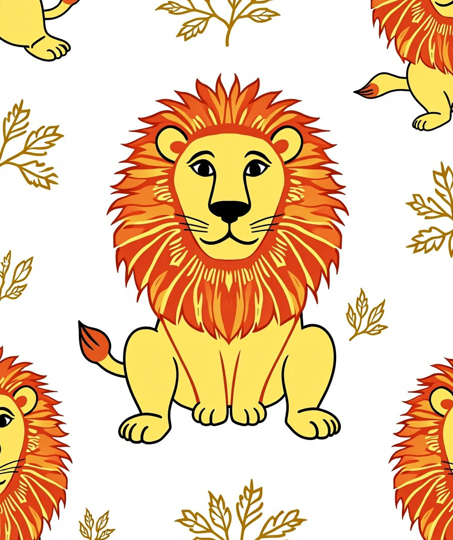Golden Lion With Red Mane Motif Rug