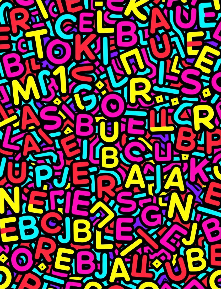 Bold Multicolored Typographic Collage Rug