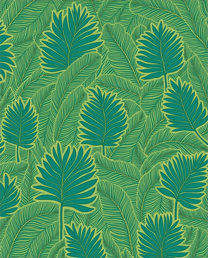 Vibrant Teal Palm Frond Botanical Rug