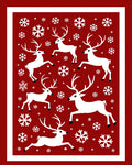 Red White Reindeer Snowflake Festive Scene Rug