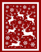 Red White Reindeer Snowflake Festive Scene Rug