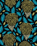 Tropical Yellow Floral Turquoise Fern Black Rug