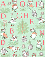 Whimsical Alphabet Creatures Green Background Rug