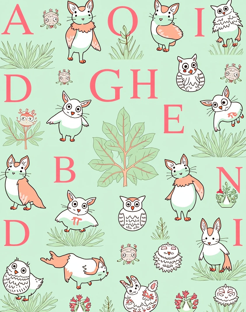 Whimsical Alphabet Creatures Green Background Rug