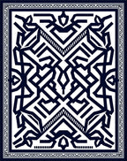 Dark Blue Geometric Maze Square Rug