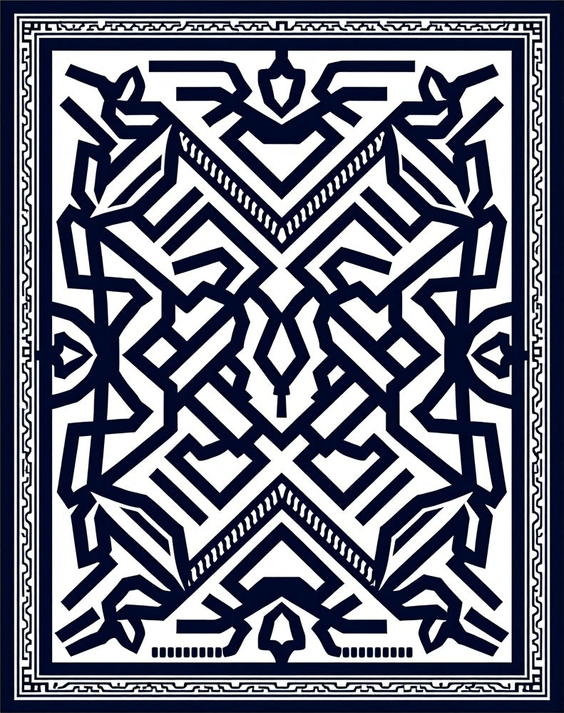 Dark Blue Geometric Maze Square Rug