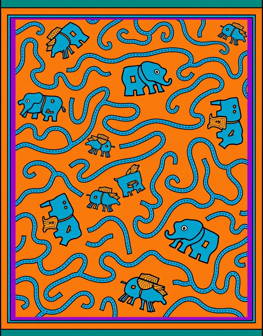 Playful Blue Elephants on Orange Background Rug