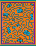 Playful Blue Elephants on Orange Background Rug