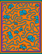 Playful Blue Elephants on Orange Background Rug