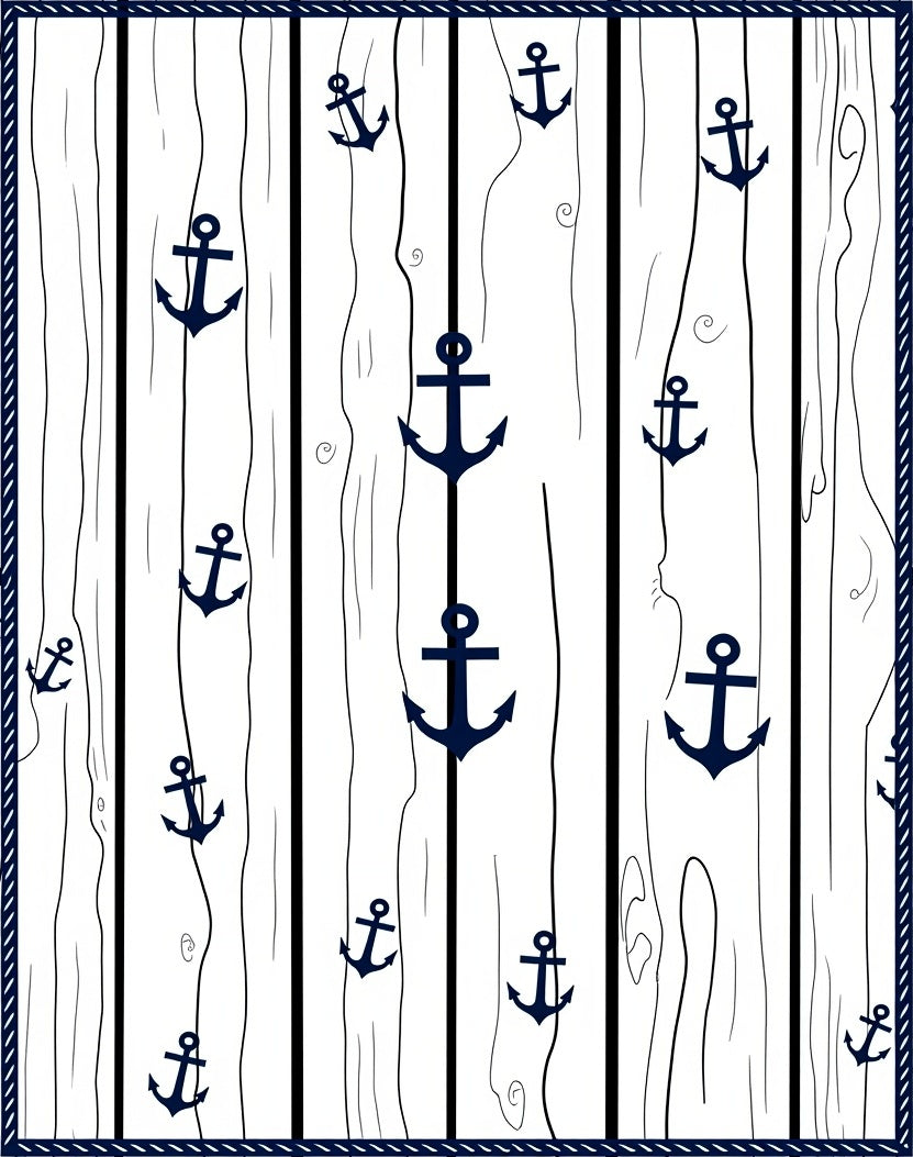 Dark Blue Anchor Wood Striped Rug