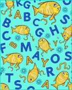 Yellow Whimsical Fish Alphabet Aqua Rug