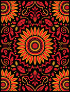 Bold Red Yellow Sunflower Mandala Rug