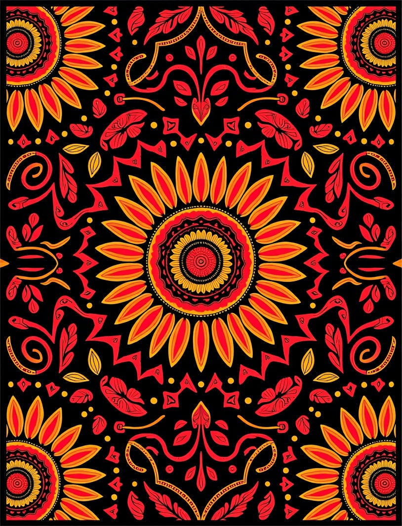 Bold Red Yellow Sunflower Mandala Rug