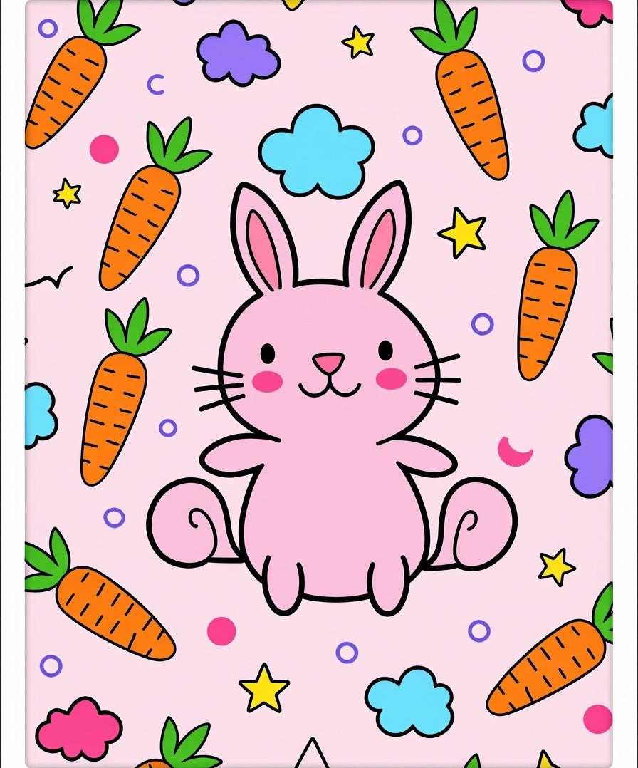 Cute Pink Bunny and Carrots Rug