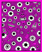 Vibrant Pink Surreal Creatures Abstract Rug