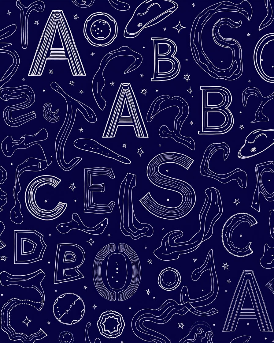 Navy Blue Alphabet Organic Shape Rug