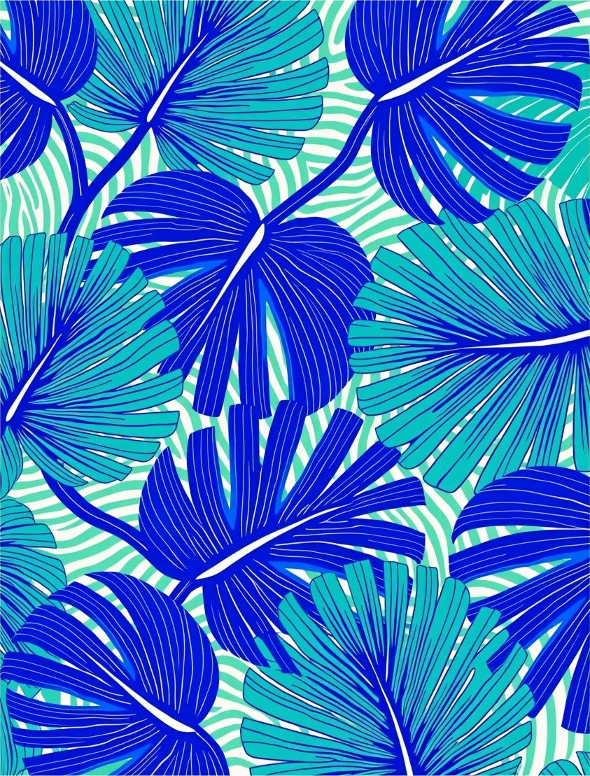 Vibrant Blue Tropical Foliage Rug