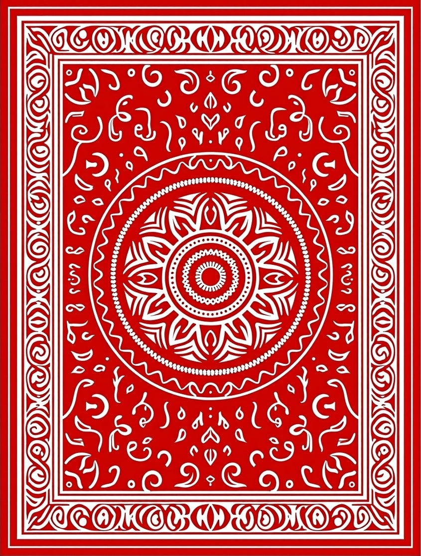 Vibrant Red Mandala Scroll Rug