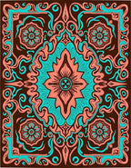 Coral Teal Floral Symmetry Rug