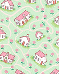 Whimsical Pink Rooftop Houses Floral Ground Rug