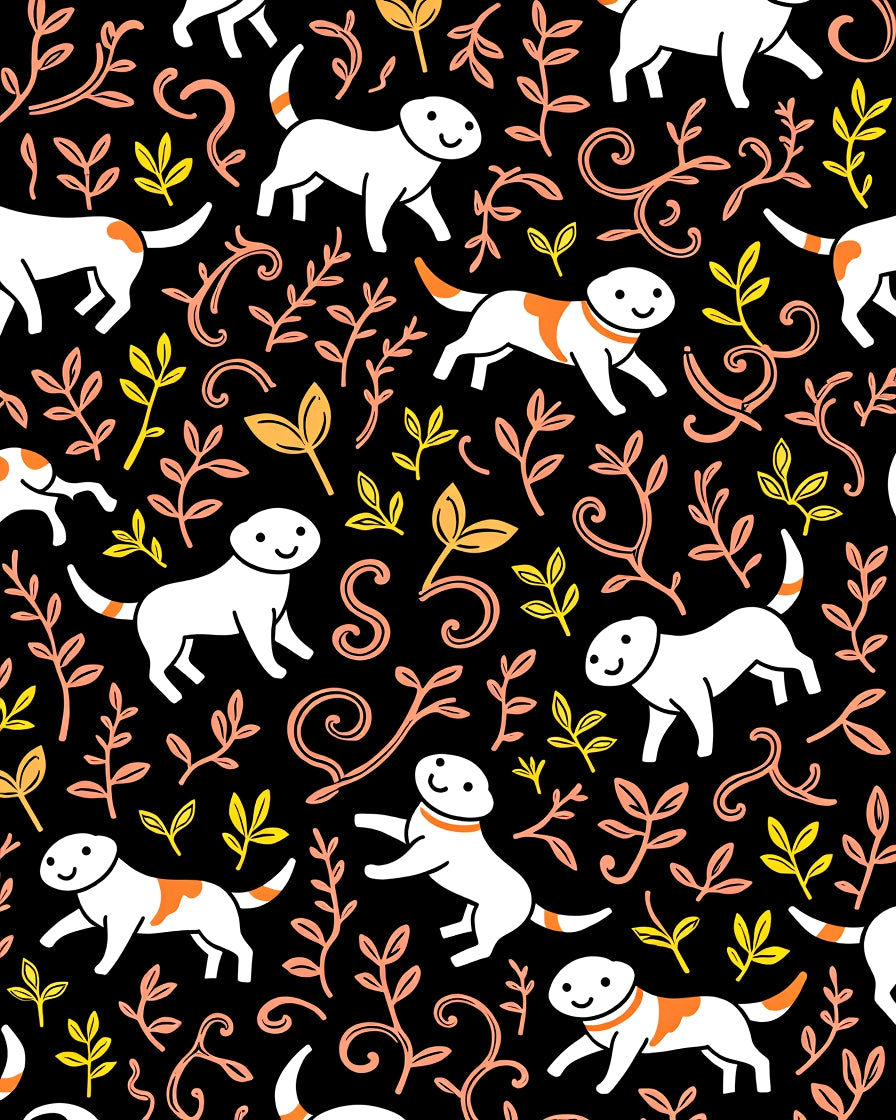 Playful White Dog Floral Scatter Rug
