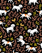 Playful White Dog Floral Scatter Rug