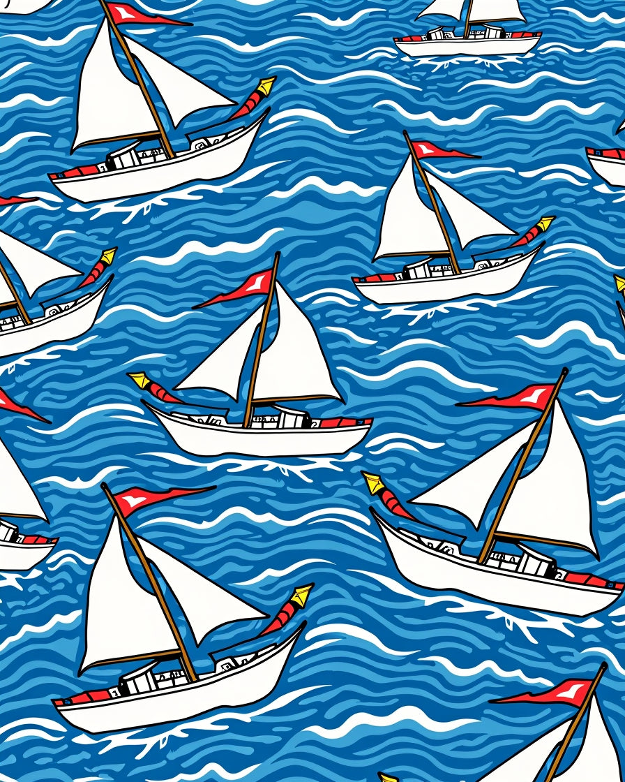 White Sailboats On Rippling Blue Waves Rug