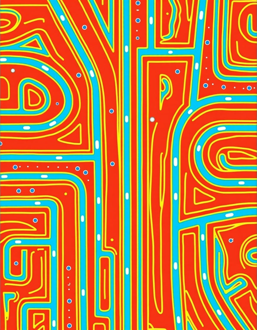 Orange Blue Yellow Abstract Maze Rug