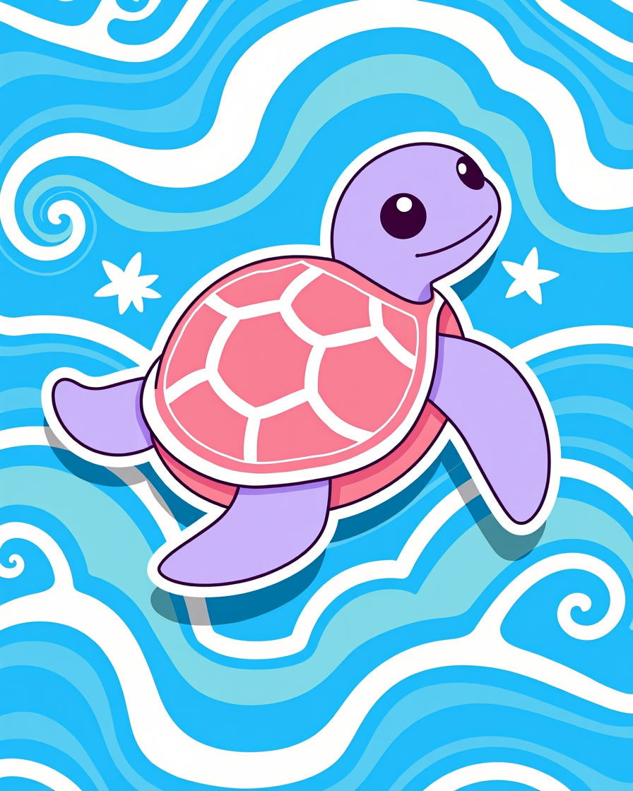 Purple Turtle Pink Shell Ocean Waves Rug
