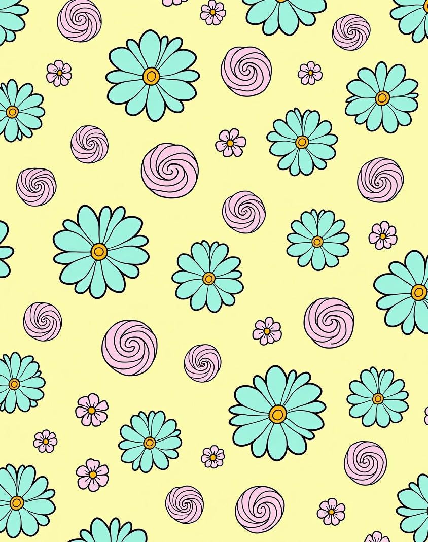 Aqua Pink Swirl Daisy Meadow Rug