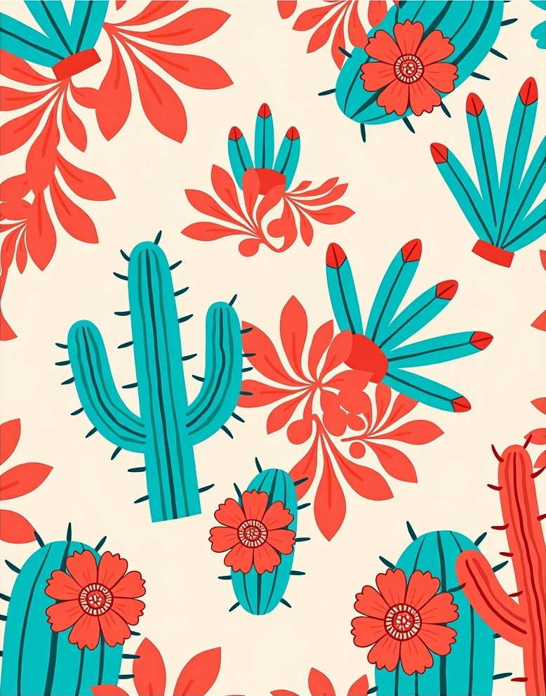 Coral Cactus Bloom Desert Garden Rug