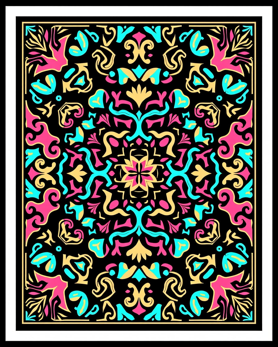 Vibrant Pink Teal Gold Mandala Rug