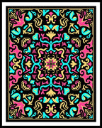 Vibrant Pink Teal Gold Mandala Rug