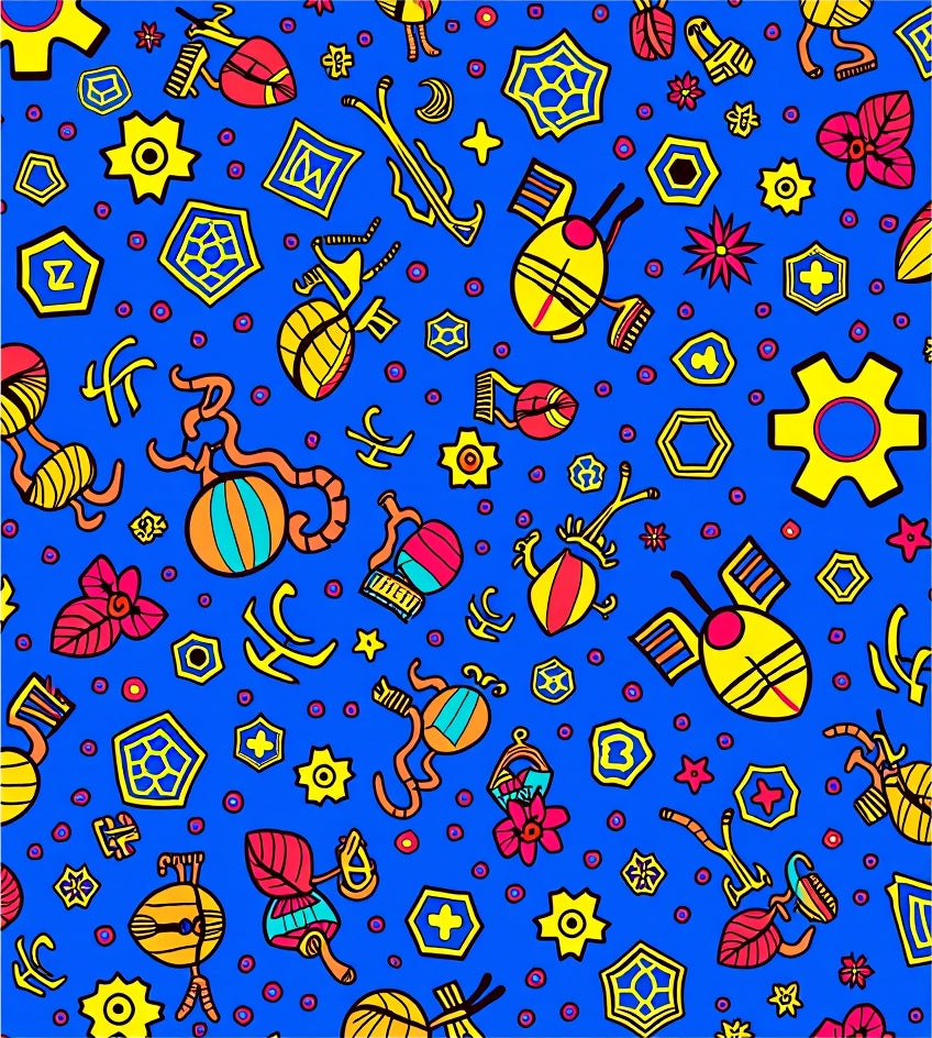 Whimsical Blue Yellow Red Creature Garden Rug