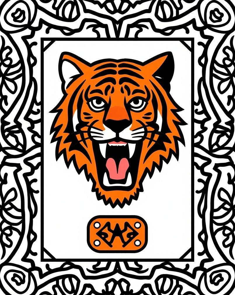 Bold Orange Tiger Face Border Rug