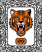 Bold Orange Tiger Face Border Rug