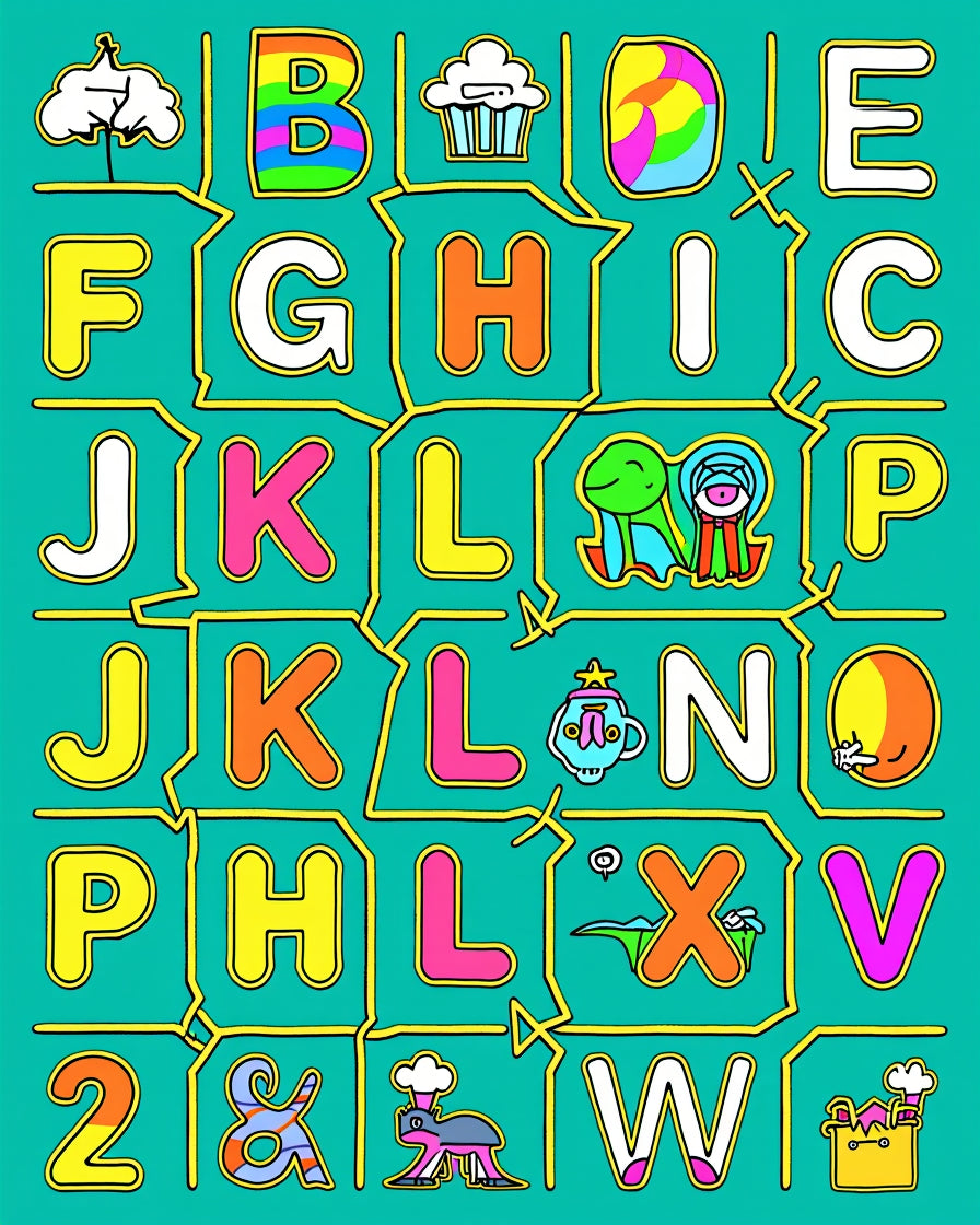 Playful Alphabet Creatures Cartoon Rug